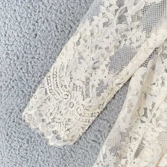 H&M Conscious Exclusive Mini Dress Women 8 Ivory Lace Floral Wedding Ethereal - Picture 7 of 13